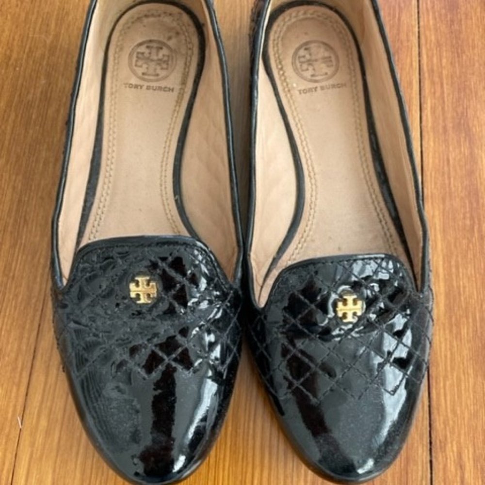 Tory Burch Quilted Patent Leather Loafers, Size 6
